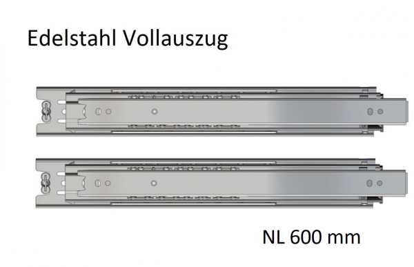 Edelstahl Kugelvollauszug Teleskopauszug bis 50 kg, 38 kg bei 600mm