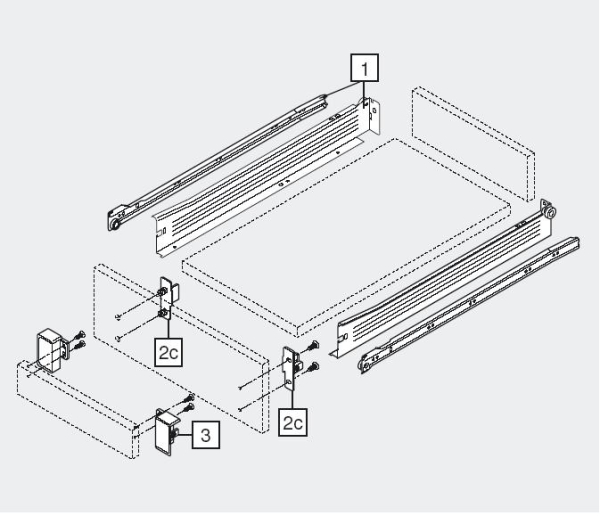 blum METABOX Stahlzarge N = 54 mm, Teilauszug, 25 kg, NL=550 mm, Schraubversion