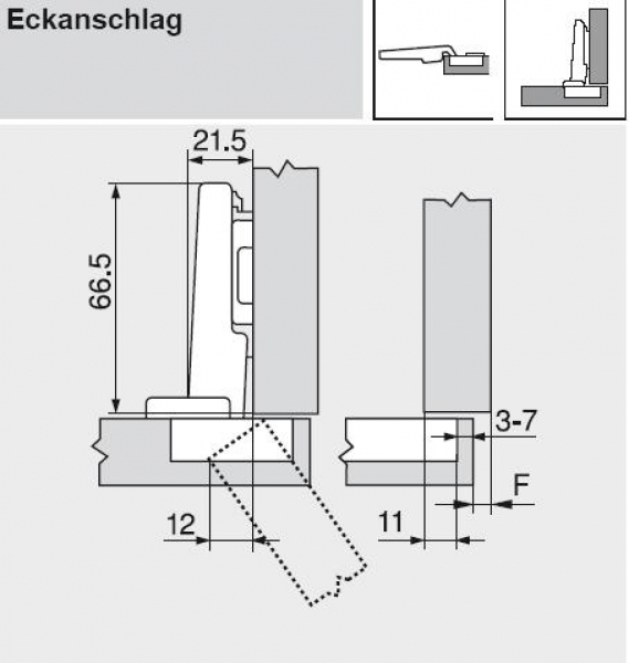 CLIP top BLUMOTION Standardscharnier 110°, gerade, mit Feder, Topf: Einpressen