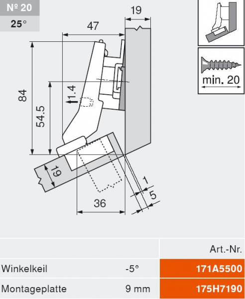 CLIP top BLUMOTION Winkelscharnier +30° II, aufschlagend, Topf: Schrauben