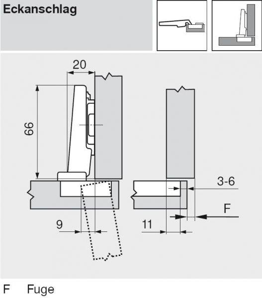 CLIP top Standardscharnier 100°, gerade, mit Feder, Topf: INSERTA