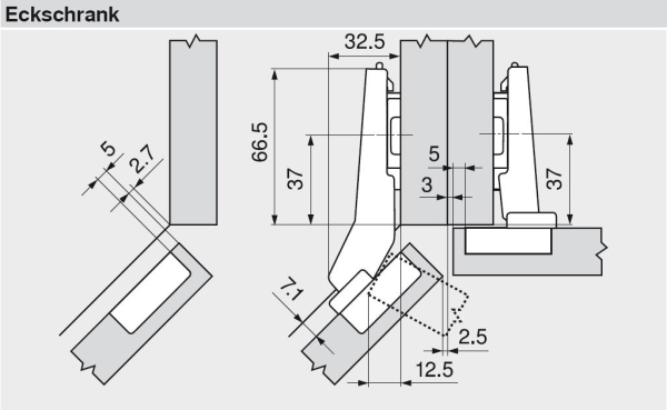 CLIP top Winkelscharnier +45° II, aufschlagend, ohne Feder, Topf: Schrauben