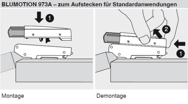 BLUMOTION 973A, zum Aufstecken, Weitwinkel-Scharnier 170°, Zink