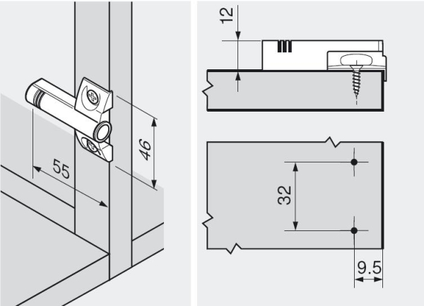 BLUMOTION Adapterplatte, kreuz (9.5/32), Kunststoff, Spax-Schrauben