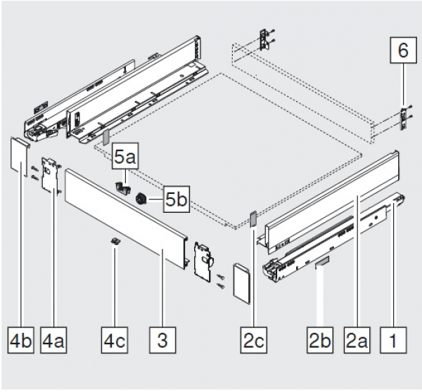 LEGRABOX Vorderstück ohne Nut für Innenschubkasten und Innenauszug mit Querreling, KB=1200 mm, zum Ablängen, SW/OG/PS/TS/CS/ELN2