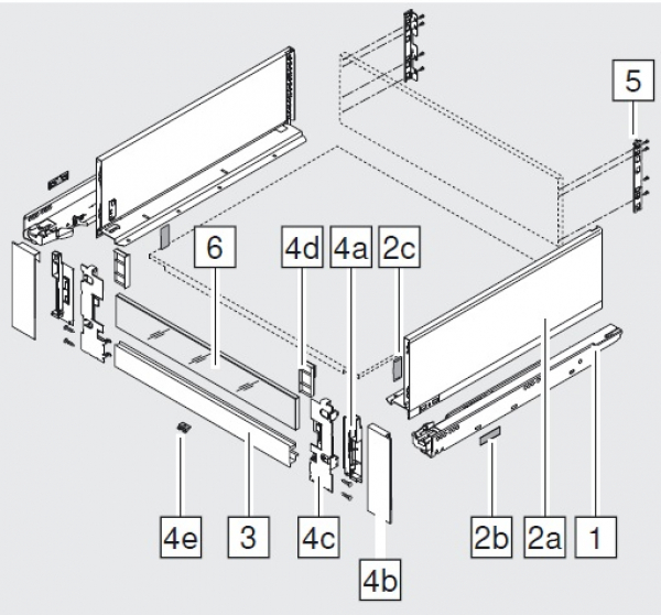 LEGRABOX Vorderstück mit Nut für Innenauszug mit Einschubelement, KB=1200 mm, zum Ablängen, SW/OG/PS/TS/CS/ELN2