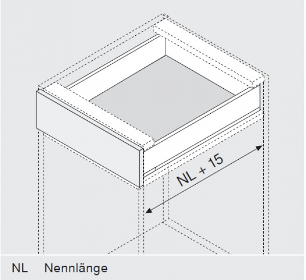 LEGRABOX Seitenstabilisierung, NL= 250-400 mm, KB=1400 mm, Vollauszug, zum Ablängen