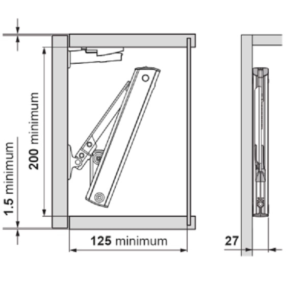 AVENTOS HK-XS Hochklappe, Kraftspeicher, LF=500-1500 (Kraftspeicher einseitig)