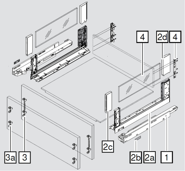 LEGRABOX free Set Glaseinschubelement - seitlich li/re, Höhe 138mm, NL=350-650mm, Klarglas