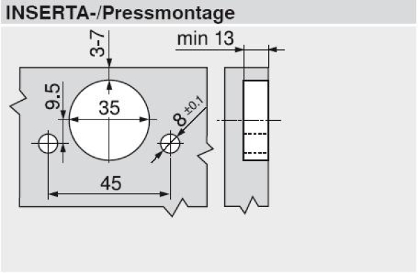 CLIP top BLUMOTION Standardscharnier 110°, hochgekröpft, mit Feder, Topf: INSERTA