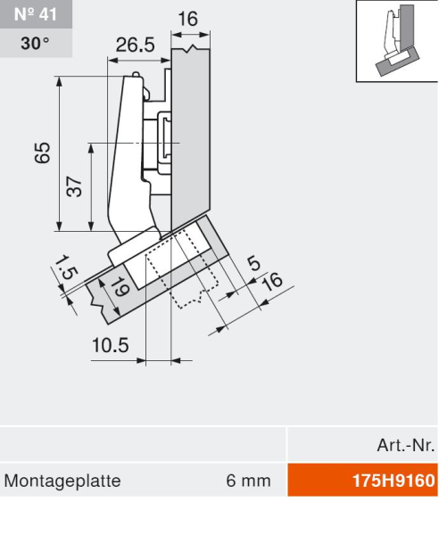 CLIP top BLUMOTION Winkelscharnier +30° III, max. aufschlagend, Topf: Schrauben