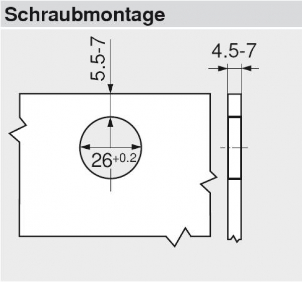 CLIP top Glastürscharnier 94°, gekröpft, mit Feder, Topf: Schrauben