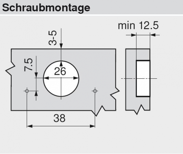 CLIP top Minischarnier 94°, hochgekröpft, mit Feder, Topf: Schrauben