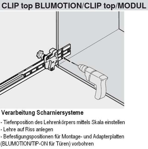 Universal-Einzellehre AVENTOS, CLIP top BLUMOTION, MODUL, TANDEM, TANDEMBOX, METABOX, MOVENTO