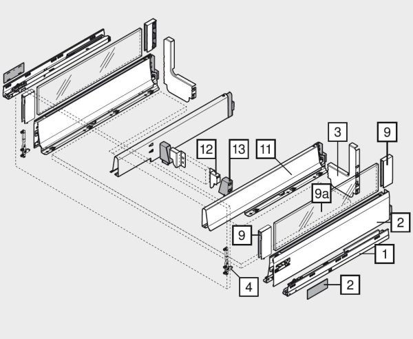 TANDEMBOX intivo/antaro Spülenzarge, Höhe M=83 mm, seidenweiß, NL=450-650mm, li/re