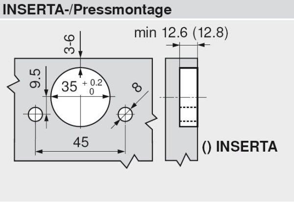 CLIP top Standardscharnier 120°, gerade, mit Feder, Topf: INSERTA