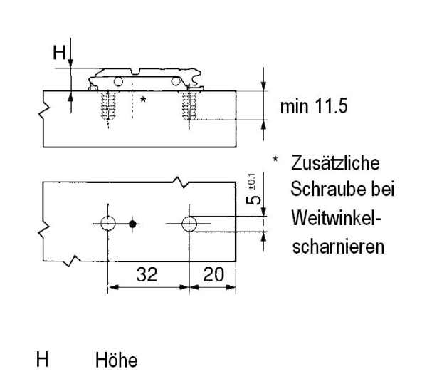 CLIP Montageplatte, gerade (20/32 mm), 0 mm, Stahl, EXPANDO, HV: Exzenter