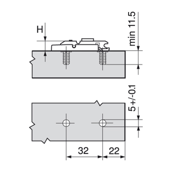 CLIP Montageplatte, gerade (22/32 mm), 3 mm, Zink, EXPANDO, HV: Exzenter