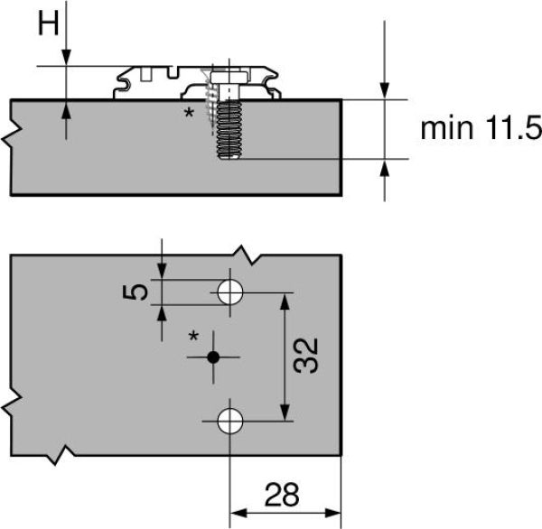 CLIP Montageplatte, kreuz (28/32 mm), 3 mm, Stahl, vormontierte Systemschrauben, HV: Langloch