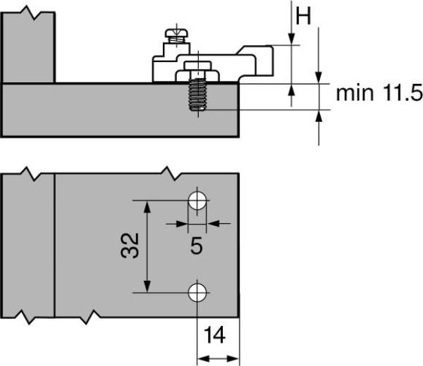 MODUL Montageplatte, kreuz (14/32 mm), 3 mm, Zink, vormontierte Systemschrauben, HV: Langloch