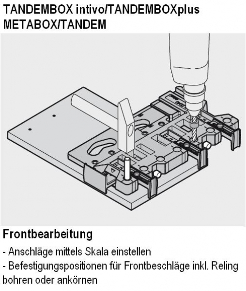 Universal-Bohrlehre LEGRABOX, MERIVOBOX, AVENTOS, TANDEMBOX, METABOX, TANDEM Mietgerät