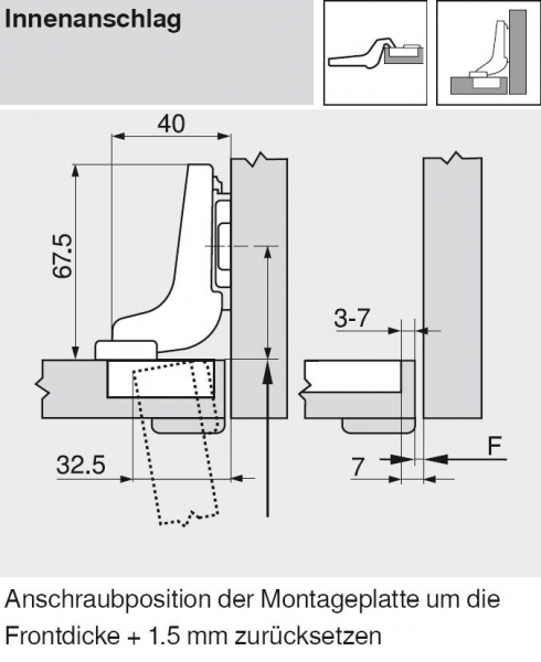 CLIP top BLUMOTION Profiltürscharnier 95°, Innenanschlag, Topf: Einpressen