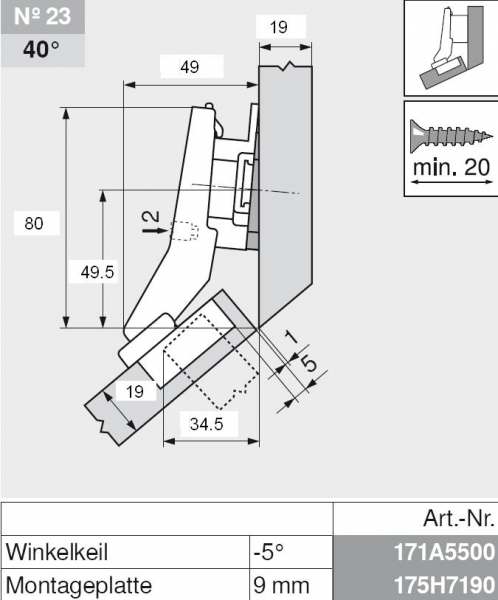 CLIP top BLUMOTION Winkelscharnier 45° I, halbaufschlagend, Topf: Schrauben