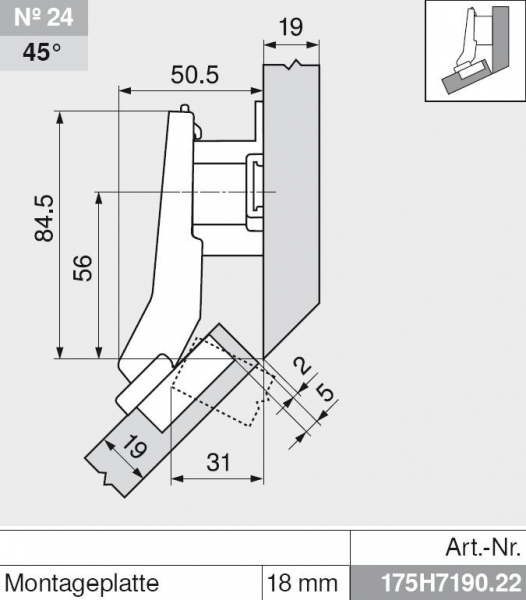 CLIP top BLUMOTION Winkelscharnier 45° II, aufschlagend, Topf: Schrauben