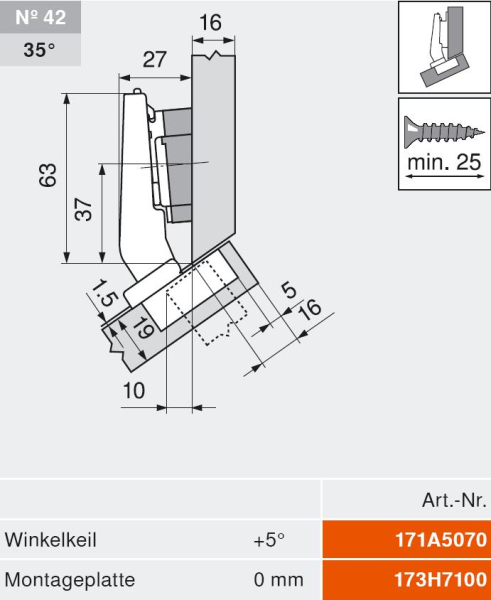 CLIP top BLUMOTION Winkelscharnier +30° III, max. aufschlagend, Topf: Schrauben