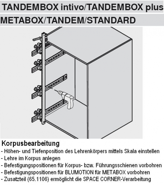 Universal-Stangenlehre AVENTOS, CLIP top BLUMOTION, MODUL, TANDEM, MOVENTO, TANDEMBOX, METABOX