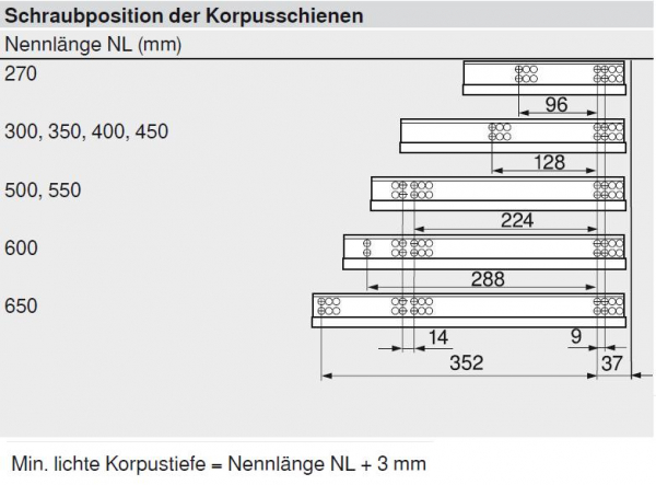 TANDEM Teilauszug 30 kg, NL=350 mm mit Kupplungen, für TIP-ON
