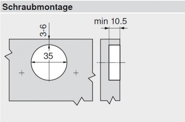 MODUL Standardscharnier 100°, Eckanschlag, Topf: Schrauben