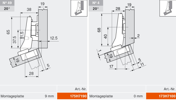 CLIP top BLUMOTION Winkelscharnier 20° II, aufschlagend, Topf: INSERTA