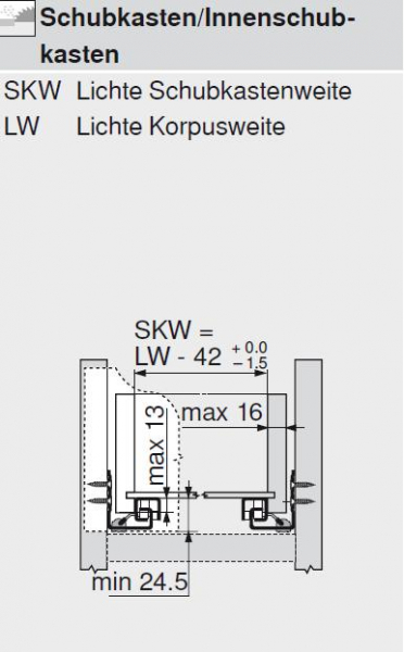 TANDEM Teilauszug 30 kg, NL=550 mm mit Kupplungen, für TIP-ON