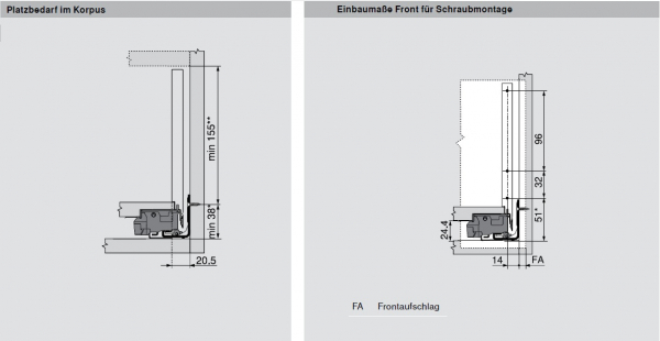 blum LEGRABOX free Zarge C=177mm, NL=350-650 mm, oriongrau matt, inkl. Boxcover 