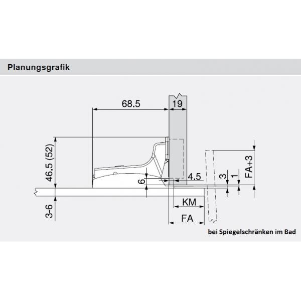 CRISTALLO-Montageplatte, zum Kleben, gerade, Zink, HV: 2-teilig