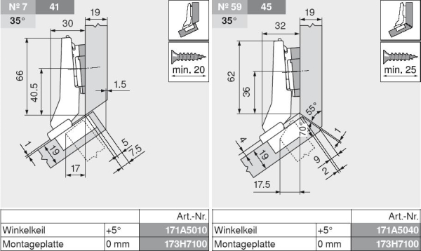 CLIP top Winkelscharnier +30° II, aufschlagend, ohne Feder, Topf: Schrauben