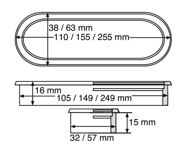 Kabeldurchlass Edelstahl/Kunststoff oval