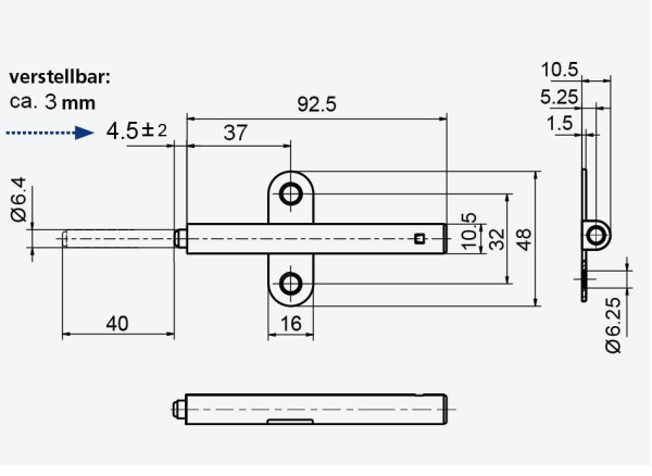 Push Latch zum Anschrauben, grau, Hub=40mm, Abstand Vorderkante 37mm