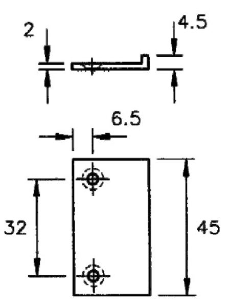 Anschlagblech für Doppeltür 45mm