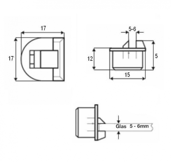 Türstopper für Glastüren 5-6mm, mit Zuhaltung