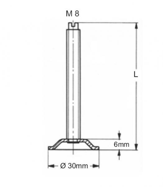 Verstellschraube M8 100mm, mit beweglichem Fuß und PVC-Kappe transparent