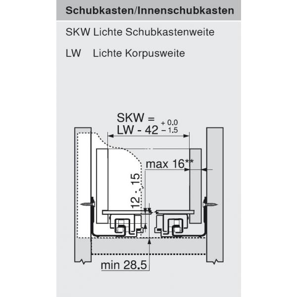 MOVENTO mit BLUMOTION S, Vollauszug für Holzschubkasten, 70 kg, NL=520mm, mit Kupplungen, für TIP-ON-Blumotion, 766H5200S