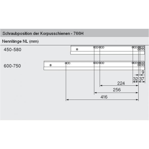 MOVENTO mit TIP-ON, Vollauszug für Holzschubkasten, 40 kg, NL=600mm, mit Kupplungen