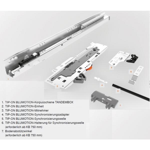 TANDEMBOX TIP-ON Blumotion Korpusschiene Vollauszug, 30 kg, NL= 600mm, li/re