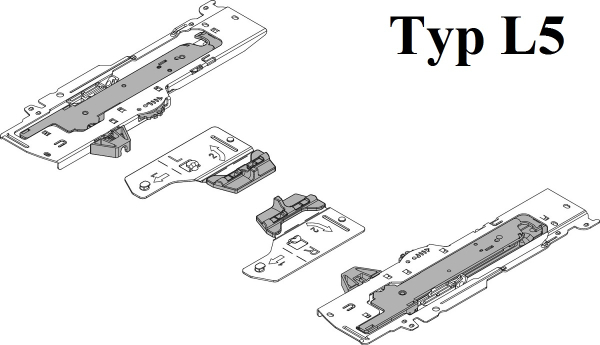 TIP-ON BLUMOTION Einheit für Tandembox, Typ L5, NL=350-650 mm, 25-65 kg, li/re