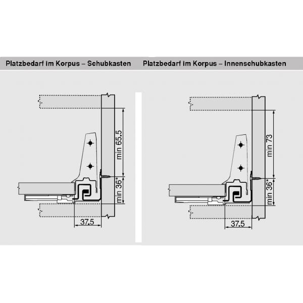 TANDEMBOX TIP-ON Blumotion Korpusschiene Vollauszug, 65 kg, NL= 500mm, li/re