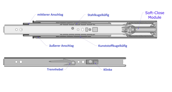 Set Kugelvollauszug Teleskopauszug 30 kg 300mm mit Softclosing