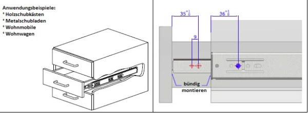 Set Kugelvollauszug Teleskopauszug 30 kg 300mm mit Softclosing