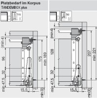 ZST.600BA TANDEMBOX Seitenstabilisierung - nach oben gebaut, NL=600mm, Vollauszug, Schubkasten/Frontauszug